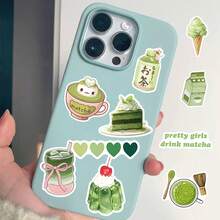 50 Green INS Style Matcha Dessert Cartoon Cute Fun Graffiti Stickers DIY Water Cup Guitar Stickers School Supplies - Multicolor - View 6