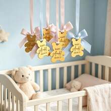 Cadeau personnalisé en acrylique en forme d'ours en peluche, souvenir doré, convient pour le baptême, la présentation, les nouveau-nés et les cadeaux de révélation du - Multicolore - Voir 3