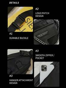 Men's Street Style Waist Pack, Chain Accent Tactical Chest Bag, Multi Pocket Crossbody Sling For Daily Travel,School Must-Haves - Multicolor - View 10