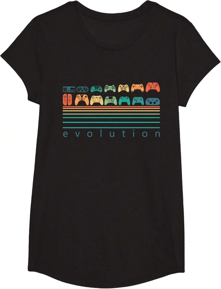 Camiseta de evolución del controlador de videojuegos retro de los 80 y 90 para gamer - Negro - Ver 1
