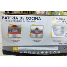 Batería De Cocina de 7 Piezas Acero Inoxidable Modelo Zamora, acero inoxidable de alta calidad con borde de silicón rojo, compatible con todas las fuentes de calor incluyendo inducción - Ver 11