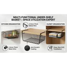 Kitchen Wall-Mounted Storage Rack No-Drill Shelf/Wardrobe Storage Rack Divider/Storage Rack/Kitchen/Bookshelf/Bathroom/Storage Rack/Dormitory Desk Hanging Rack/Organizer Rack/Cabinet Shelf Under-Hanging Basket/ - Black - View 6