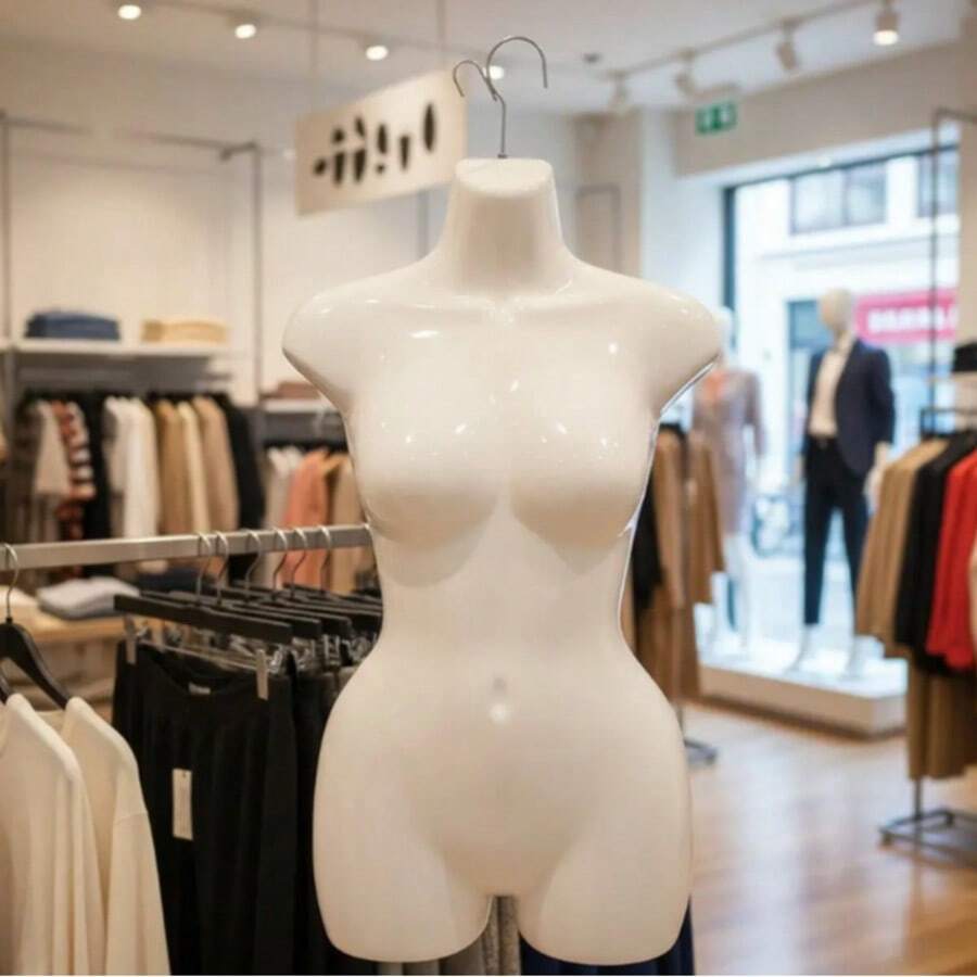 Maniquí Dama Pierna CORTA Tipo Busto Completo | Maniquí Exhibidor Femenino con Pierna Larga Disponible en 4 Colores Blanco, Negro, Beige y Plata, Ideal para Vestidos, Pantalones, Lencería, Ropa Interior, Trajes de Baño y Exhibición Profesional en Tiendas, Boutiques y Escaparates - Blanco - Ver 1