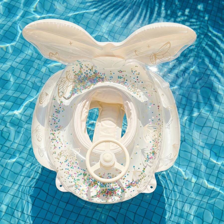 Mermaid Shaped Inflatable Baby Swim Ring With Steering Wheel, Infant Swimming Training Circle, Outdoor Swimming Pool Beach Water Party Accessories - White - View 1