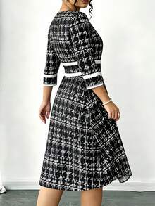 Plus Size Women Elegant Vintage Dress, Spring/Summer 3/4 Sleeve Casual Dress, Ladies Holiday Beach Outfit, Versatile Casual Dress Vacation Black - Black - View 2