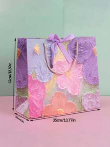 1個/5個 2D油畫圖案緞帶禮品紙袋，便攜式紙質禮品袋，手提袋，紫色花瓣奶油色，適用於婚禮創意、婚禮伴手禮、生日裝飾、生日禮品袋、婚禮派對禮品袋、單身派對、婚禮賓客伴手禮、情人節 (2D印刷) - 彩色 - 查看 14