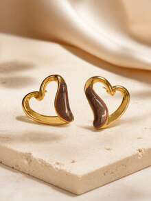 1 Pair Minimalist Hollow Heart Design Earrings For Women, Versatile Sweet Earrings For Work, Dating, Daily Wear - Gold - View 4