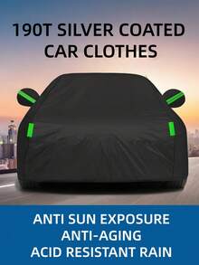 1pc SUV Car Cover, All Black 190T Taffeta Polyester Waterproof Outdoor Car Cover, Rainproof, Sunproof, Frostproof, Snowproof, All-Weather, Four Seasons Universal, With Reflective Strips And Windproof Straps, Dustproof, UV Protection, Heavy Duty Full Car Exterior Cover - Black - View 2