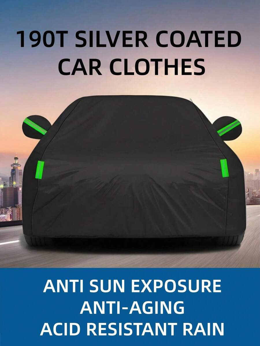 1pc SUV Car Cover, All Black 190T Taffeta Polyester Waterproof Outdoor Car Cover, Rainproof, Sunproof, Frostproof, Snowproof, All-Weather, Four Seasons Universal, With Reflective Strips And Windproof Straps, Dustproof, UV Protection, Heavy Duty Full Car Exterior Cover