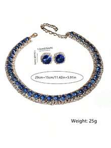 Conjunto de joyería de collar y pendientes de cristal (1 juego) - azul real - Ver 5
