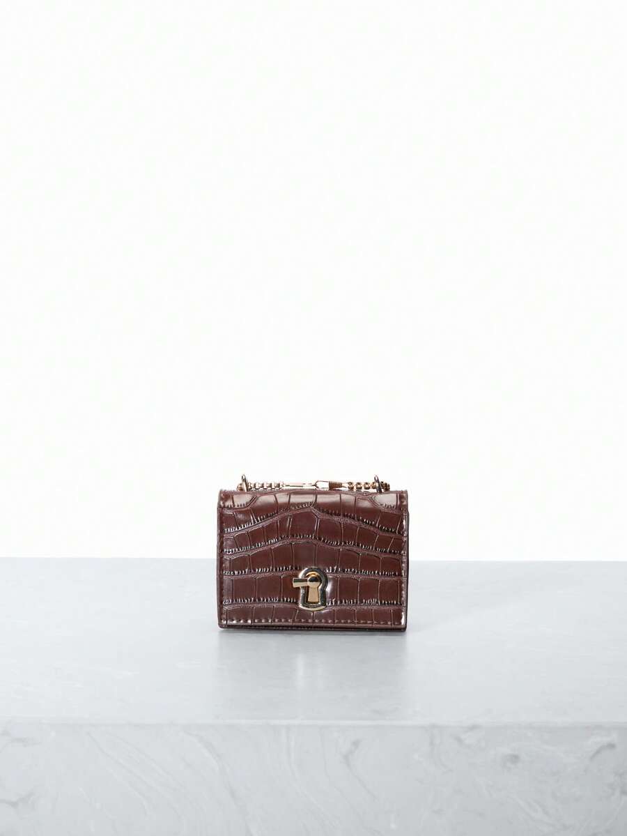 CHICVUE Mini Minimalist Latch Chain One Shoulder Bag - Brown - View 1