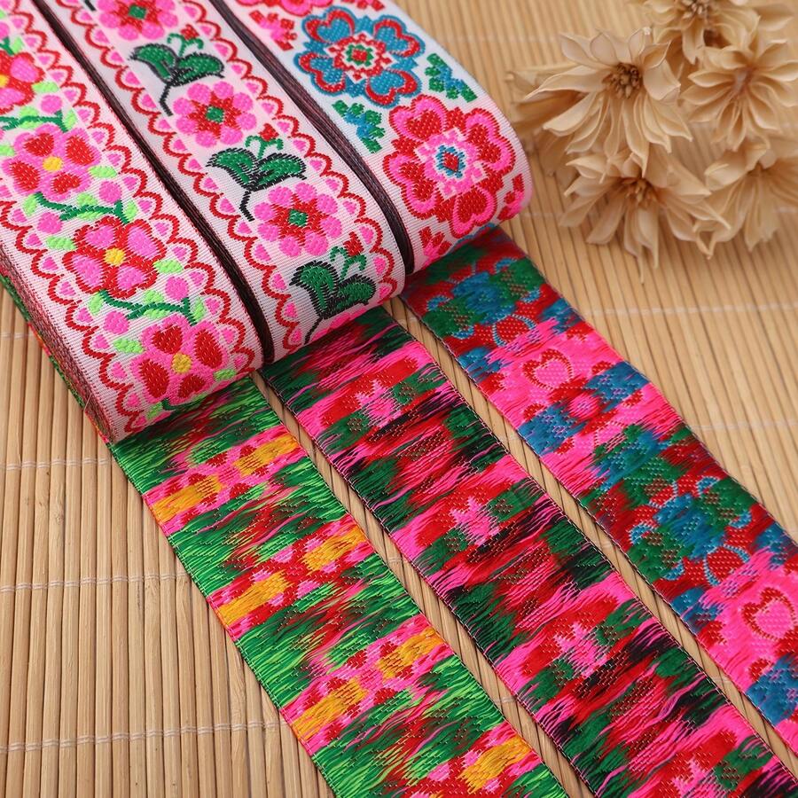 1/5"復古刺繡提花緞帶,棕色配金色花卉圖案-聚酯纖維蕾絲飾邊,適用於縫紉、手工藝品與窗簾配件,縫紉蕾絲 - 多色C - 查看 1