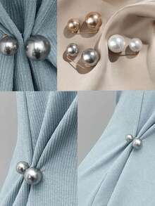 10pcs Faux Pearl Waist Buckles, Jeans Waist Adjustment Clips, Shirt Collar Clips, Anti-Exposure Buckles, Pearl Brooches, Minimalist Lapel Pins And Shoulder Straps, Skirt Waist Adjustment Clips, Cuff And Pant Leg Shortening Anti-Exposure Buckles - Multicolor - View 2