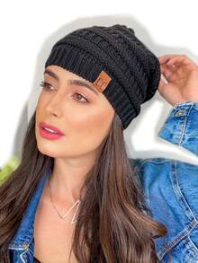 Unisex Striped Beanie Hat Other Fabric - Black - View 1