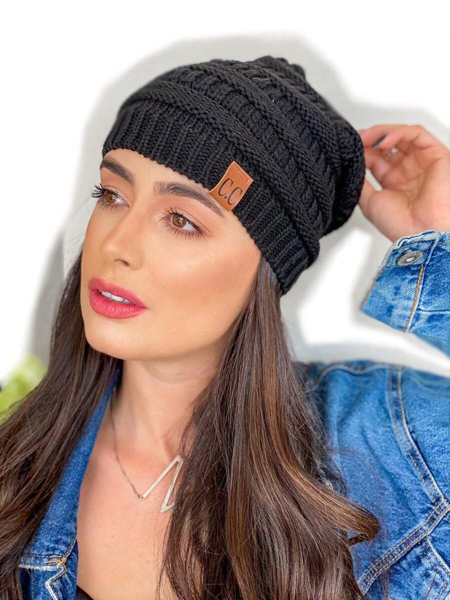 Unisex Striped Beanie Hat Other Fabric - Black - View 1