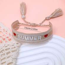 1pc Pulseira Criativa Bordada "SUMMER" Feita à Mão Tecida Estilo Boémio de Praia e Viagem, Adequada para Amigos, Família, Estudantes, Festivais, Festas, Viagens - Caqui - Ver 8