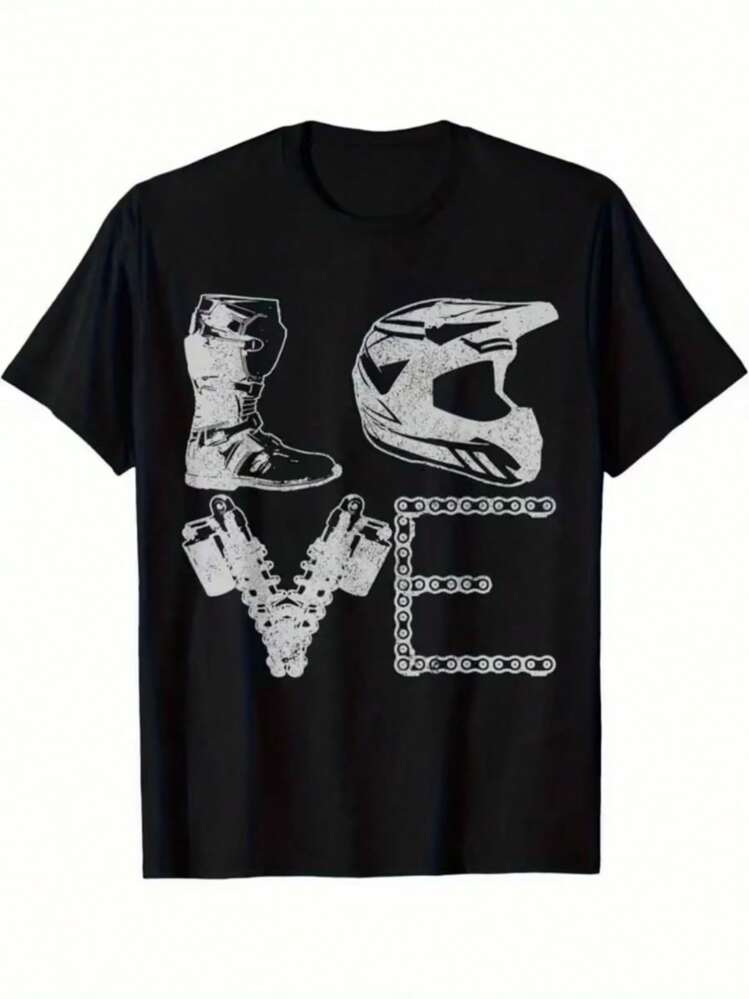 Men's Short-Sleeved T-Shirt, Casual And Sporty Style, Ideal For Fitness And Outdoor Activities. Features Modern Designs With 2D Prints. It Is Stretchy And Comfortable, Perfect For Sports, Travel, And Knitwear. 100% Cotton - 黑色 - 查看 1
