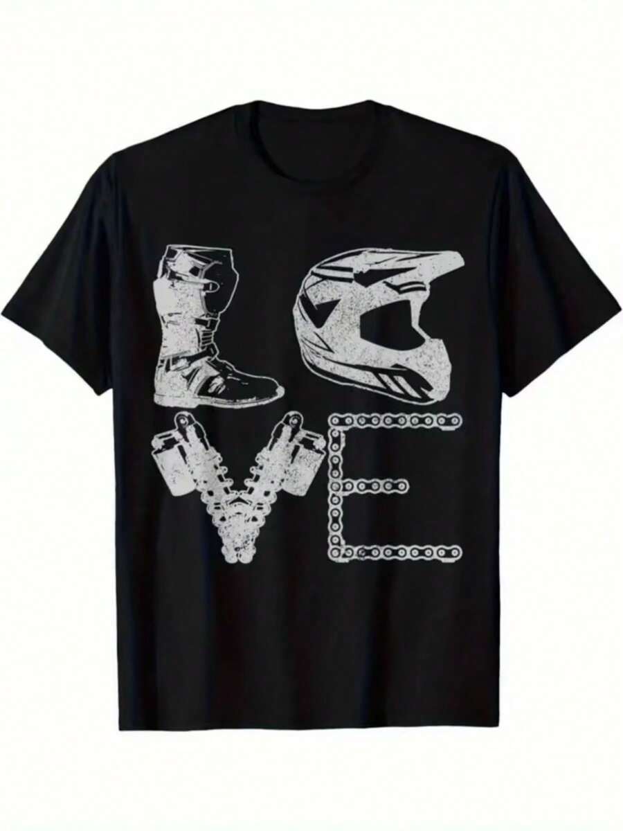 Men's Short-Sleeved T-Shirt, Casual And Sporty Style, Ideal For Fitness And Outdoor Activities. Features Modern Designs With 2D Prints. It Is Stretchy And Comfortable, Perfect For Sports, Travel, And Knitwear. 100% Cotton - 黑色 - 查看 1