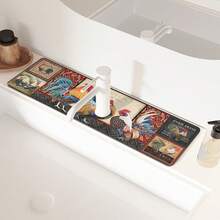 1pc Vintage Country Rooster Pattern Non-Slip Quick-Dry Rubber Absorbent Mat, Suitable For Sink And Faucet, Perfect As A Holiday Gift - Multicolor - View 4