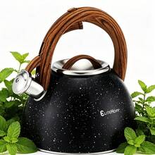 غلاية صفارة من الفولاذ المقاوم للصدأ سعة 3.0 لتر مع مقبض بتصميم خشبي | تصميم رخامي أسود / رمادي منقط | متوافقة مع الحث المغناطيسي | مناسبة لجميع أنواع المواقد - مشاهدة 7