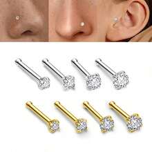 1/4件低過敏鼻環，18K鍍金I型鼻釘穿刺飾品，1.5mm/2mm/3mm立方氧化鋯鼻環，軟骨耳環，適合女性，度假風身體穿刺配件 - 鼻釘 - 查看 1