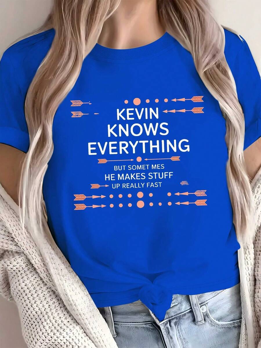 Comfortable T-Shirt For Women Kevin Knows Everything Poster Pure - Coding Lady - 藍色 - 查看 1