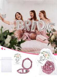 Brodark 6sets Bride Team Wedding Party Favor Mini Rose Shaped Pink Mirror, White Drawstring Bag And Thank You Card Set, Bridal Party Supplies, Suitable For Bridesmaids And Ladies Bachelorette Party, Spa Sleepover, Birthday Party, School Opening Gift, Daily Gathering, New Year Gift, Girlfriend, Mother's Day Creative Gift - Rose Mirror - View 3