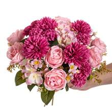 1pc/3pcs Artificial 7-Head Peony Hydrangea Bouquet, Bridal Bouquet Material, Home, Restaurant, Vase Decoration, Wedding Decoration, Backdrop Wall Decoration, Car Floral Decoration DIY Wreath Material, Doorway Decoration, Floral Material, Valentine's Day Gift, Autumn Decoration - Hot Pink - View 5