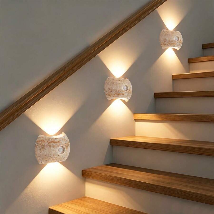 1/2 Đèn tường LED cảm biến chuyển động hai đầu, Đèn ngủ LED có chức năng phát hiện chuyển động, Đèn tường cảm biến chuyển động trong nhà, Đèn tường LED không dây, Đèn tường, Chạy bằng pin, Điều chỉnh độ sáng ba màu, Thích hợp cho phòng khách, phòng ngủ, hành lang - Thiết kế hiện đại (1200mAh), Có thể xoay, Di động