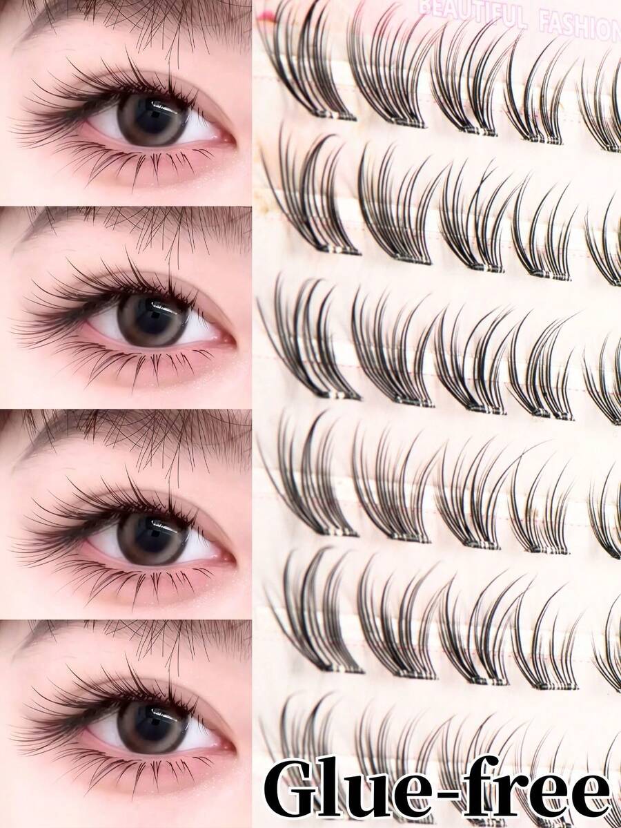 Glue-Free Wild Fox Faux Eyelashes, 80 Clusters, Japanese And Korean Style, Easily Create Fox-Eye Makeup, C Curl, 8-11mm Mixed Length, Glue-Free Segmented Application Saves Steps, DIY Saves Makeup Time, Suitable For Beginners, Reusable, Suitable For Daily Commute, Dates, Travel, Holiday Parties, Gift For Best Friend, Girlfriend
