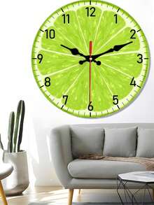 1 Pc 10 Inch/12 Inch Chic Lemon Design Silent Quartz Wall Clock - Round Wooden Clock For Bedroom, Living Room, Office, Kitchen & Bathroom Decor - Battery Operated (AA Battery Not Included),Home Decor Living Room,Living Room Decor,Wall Decor, - Multicolor - View 4