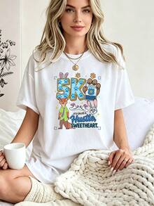 Breathable Cotton Disney Fan Tee | "Zootopia" Judy Hopps & Nick Wilde Running Print | Fun Race Short-Sleeve Shirt - White - View 1