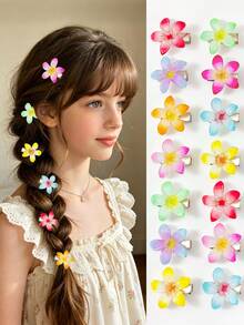 10pcs Random Gradient Dopamine Hawaiian Flower Hair Clips, Ethereal Daisy Flower Side Bangs Clips, Cute Girl Holiday & Party Daily Hair Accessories - Multicolor - View 1
