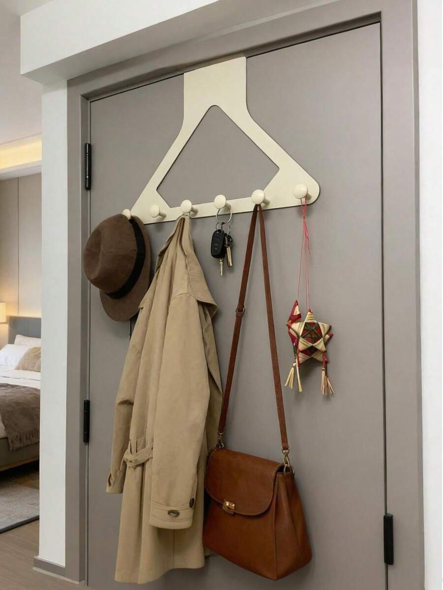 Large Upgraded Triangular Door Back Hook Bracket, Thickened ABS Plastic, Heavy Duty Stable And Strong Load-Bearing, No Drilling Required, Multipurpose Holds Clothes Bags Keys Hats, Space Saving Entryway Closet Bedroom Organizer Rack
