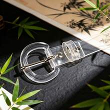 Women's Minimalist Clear Transparent PVC Waist Belt, Simple Acrylic Round Buckle, Slim Decorative See‑Through Belt For High Waist Jeans, Dresses - PVC Belt - View 5