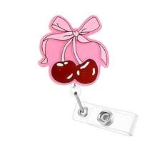 1pc Cherry Pattern Acrylic Retractable ID Badge Holder With Clip, Suitable For Nurses, Psychiatrists, Psychotherapists, Medical Staff, Suitable For Back To School Season - Multicolor - View 5
