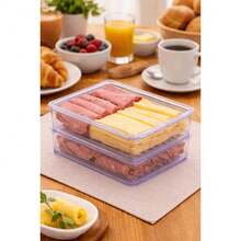 Acrylic Ham And Cheese Storage Container, Durable, Double Layer, With Lid, Airtight, Stackable In 1, 2, Or 3 Tiers - 查看 12