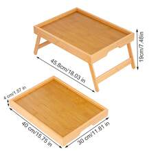 1pc Bamboo Foldable Bedside Tray Table, Can Be Used As Breakfast Serving Tray, Laptop Desk, Kitchen Serving Tray, Sofa Snack Tray, Or Workstation - Multicolor - View 14
