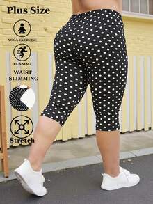 Quần legging nữ size lớn màu đen họa tiết chấm bi co giãn mùa hè cho tập thể dục, yoga, hoạt động ngoài trời, đi du lịch và đi bộ - màu đen - Xem 1