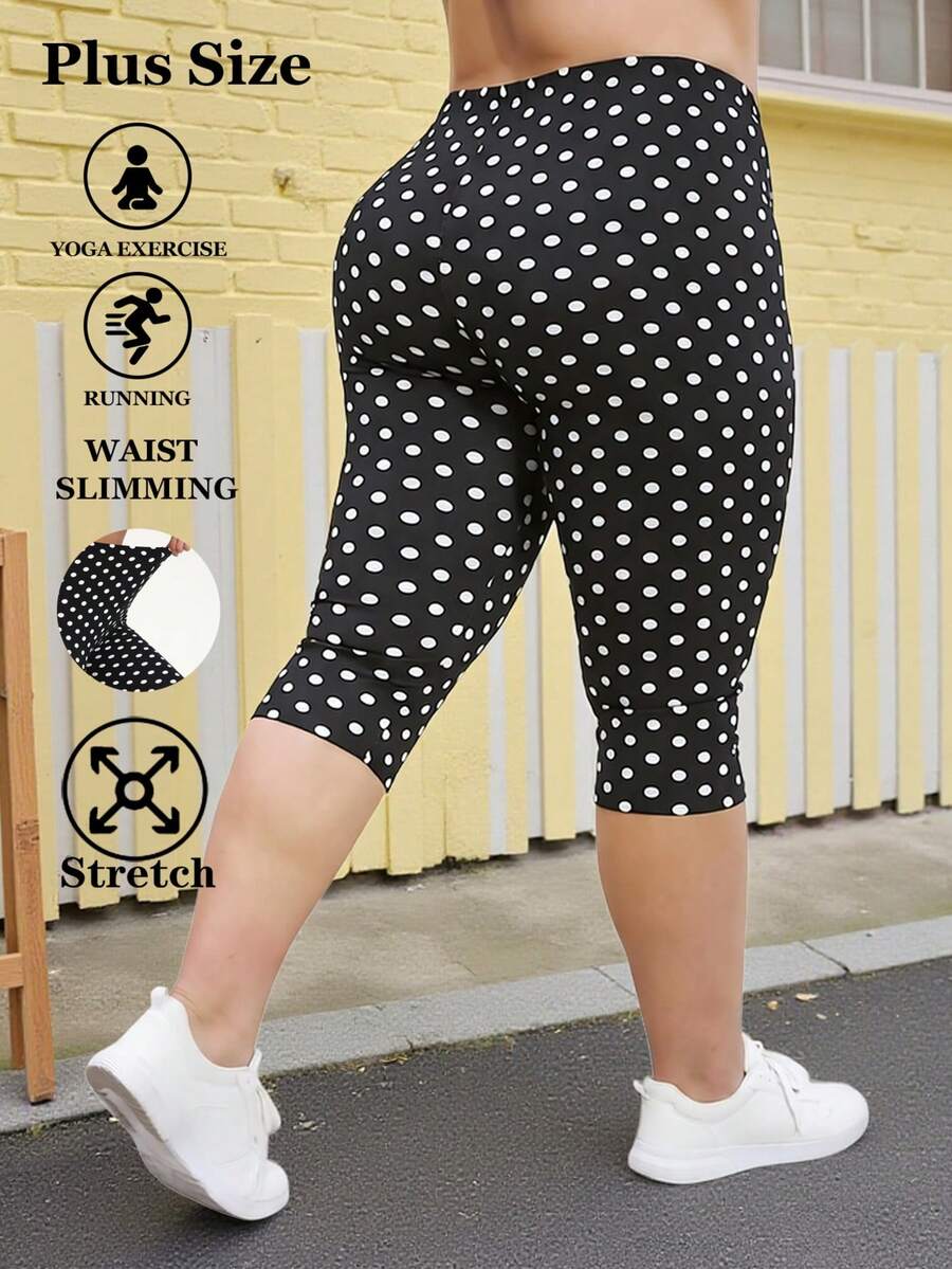 Quần legging nữ size lớn màu đen họa tiết chấm bi co giãn mùa hè cho tập thể dục, yoga, hoạt động ngoài trời, đi du lịch và đi bộ - màu đen - Xem 1