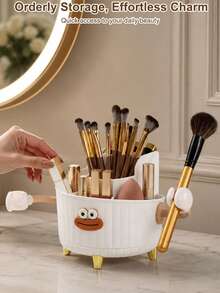 360° Rotating Cartoon Storage Pen Holder Cute Funny Student Pen Holder Multi-Compartment Design Cosmetic Cartoon Storage Box, Suitable For Bathroom, Vanity, Bedroom, Sink, Desk, Etc., Can Hold Lipstick, Lip Gloss, Makeup Brushes, Eyebrow Pencils, Eyeliner, Mascara, Etc., Small Hands Can Be Freely Attached, DIY Sausage Lips Creative Cosmetic Storage Organizer - Multicolor - View 4