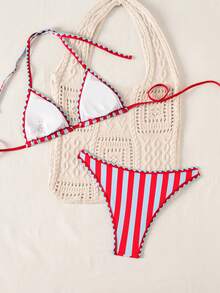 Women's Striped Print Bikini Set, Suitable For Summer Holiday Country Vacation Beach - Multicolor - View 8