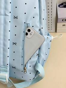 1 buah Tas Ransel Anak Perempuan Motif Polkadot dan Pita Bahan Nilon dengan Resleting, Tas Sekolah Modis untuk Siswa, Cocok untuk Semua Musim dan Penggunaan Sehari-hari Tanpa Liontin - A - View 8