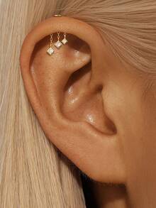 EleRunis 1PC 925 Sterling Silver Tiny Tassel Eometry Vertical Piercing Earring Cartilage Helix Piercing Jewelry For Women Daily Wear Wedding Party Engagement - Gold - View 5