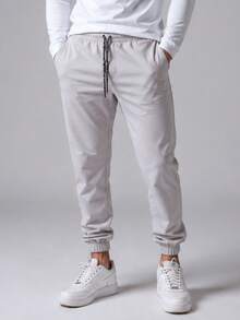 Set Of 2 Men's Slim Jogger Pants With Side Pockets, Drawstring, And Elastane - Navy/Gray - View 5