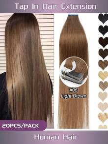 20PCS 50G Tape In Hair Extensions Human Hair,#6 Light Brown,16-26 Inch Double Sided Tapes Ins Human Hair Extensions,Adhesive Extension Seamless Invisible,Silky Straight With Thick Ends,Remy Human Hair Add Length For Woman Everyday Hairstyle Party - S6 - View 29