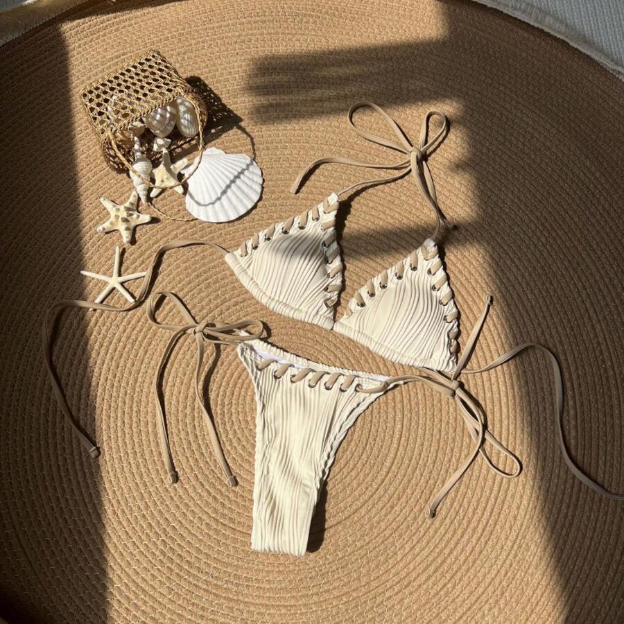 New Two-Piece Bikinis With A Fresh, Sweet Style And - 米白色 - 查看 1