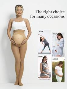 One-Pair Pack Maternity Plus-Size Tights, High-Waist Comfortable Breathable Maternity Pants With Transparent Abdomen Design, Slim-Fit Leggings - Apricot - View 4
