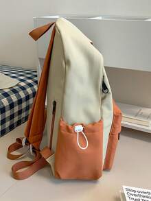 1 pieza Mochila de moda con cierre de cremallera de nailon de bloques de color para niños y niñas, bolsa escolar para estudiantes, adecuada para todas las estaciones y uso diario - A - Ver 7