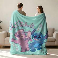 迪士尼 Lilo & Stitch "Just Shake It" 法蘭絨毛毯，柔軟舒適的絨毛毛毯，印有史迪仔與安琪拉圖案，適用於沙發、床鋪、客廳、臥室、辦公室、旅行，四季皆宜 - 顏色 1 - 查看 2